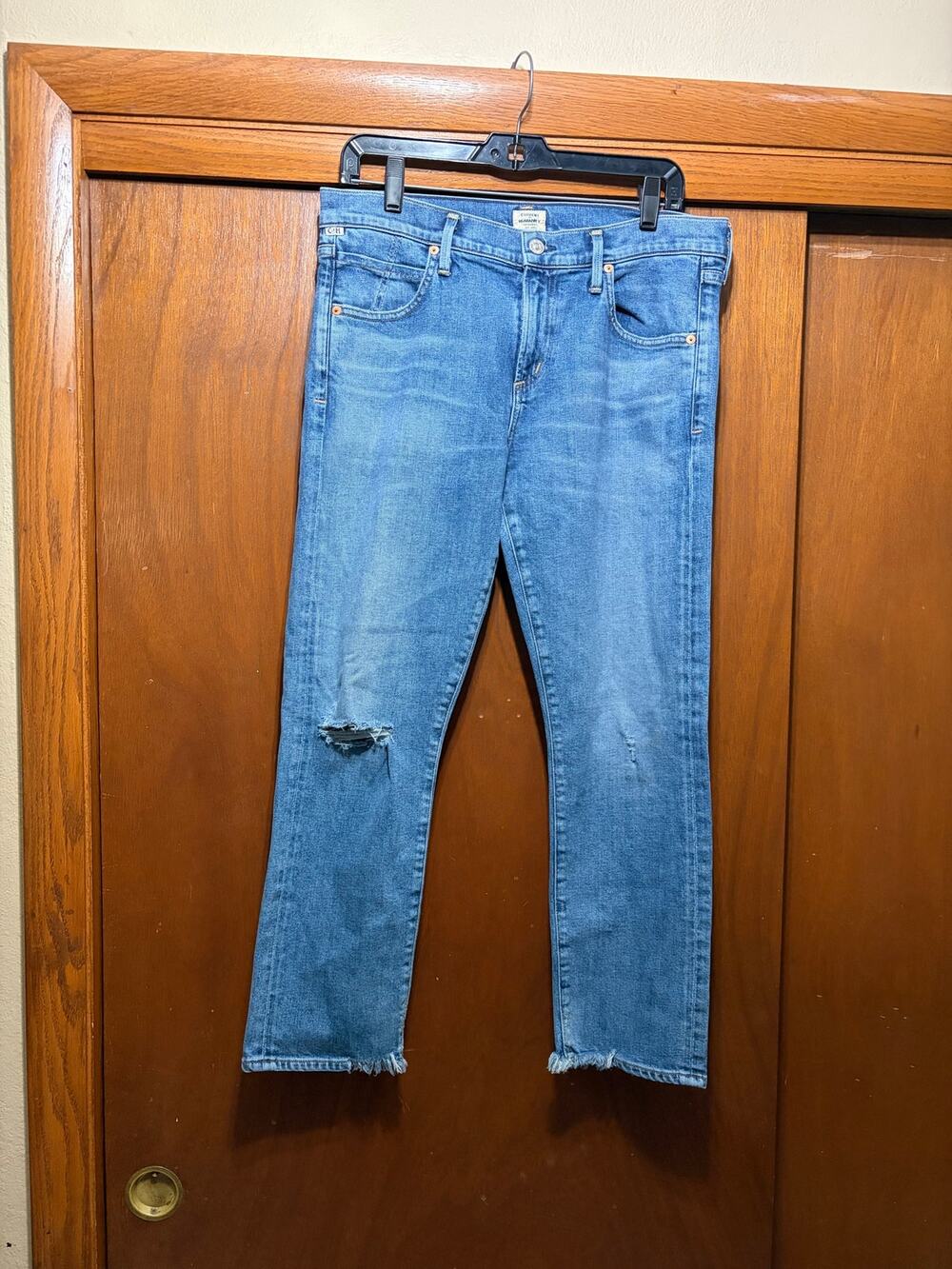 Citizens of Humanity Elsa Jeans 29 Mid Rise Slim Crop Blue Distressed Raw Hem